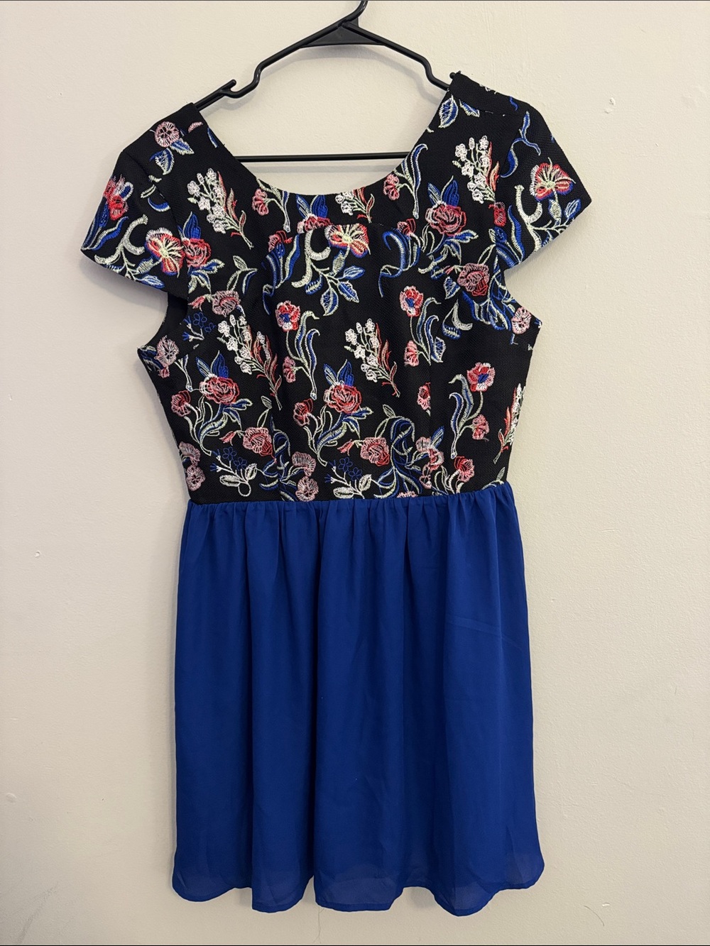 Francesca's Collections Black Floral Bodice with Royal Blue Skirt Dress